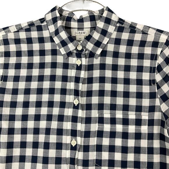 J CREW Womens Shirt Gingham Signature Fit Button Up Navy Blue White Plaid XS - Picture 7 of 12